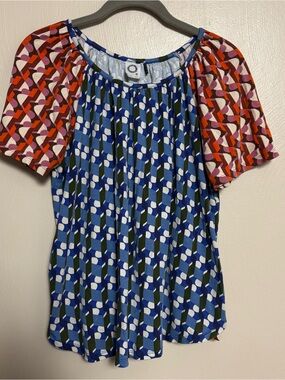 Akemi & Kin Anthropologie Women’s Shirt Top 100% Cotton Pattern Blue Size Medium